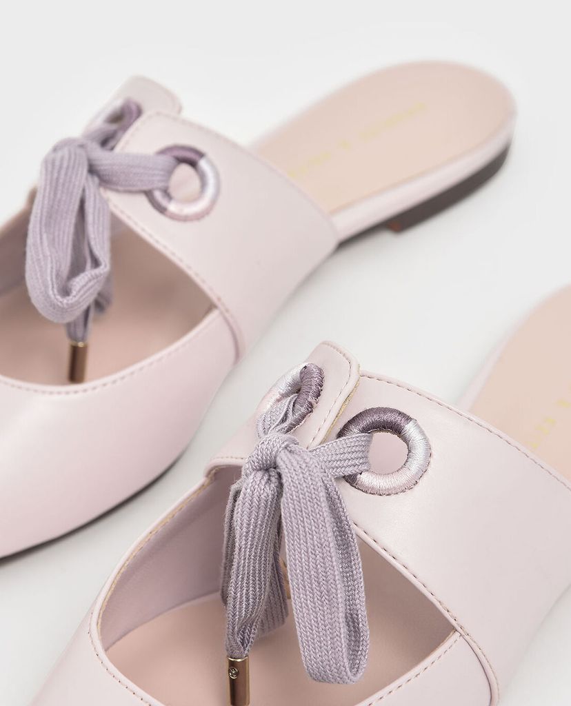 CHARLES & KEITH - Giày đế bệt Bow Strap Textured Pointed Toe
