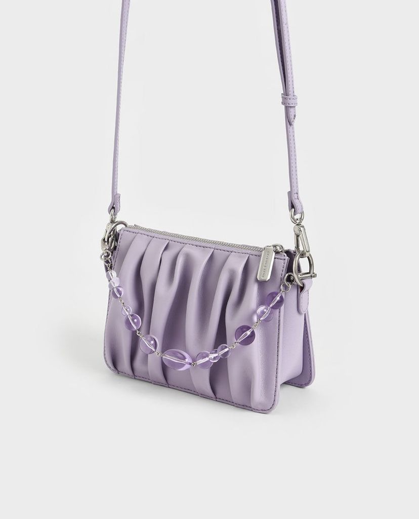 CHARLES & KEITH - Túi đeo vai nữ chữ nhật Beaded Strap Ruched