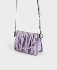 CHARLES & KEITH - Túi đeo vai nữ chữ nhật Beaded Strap Ruched