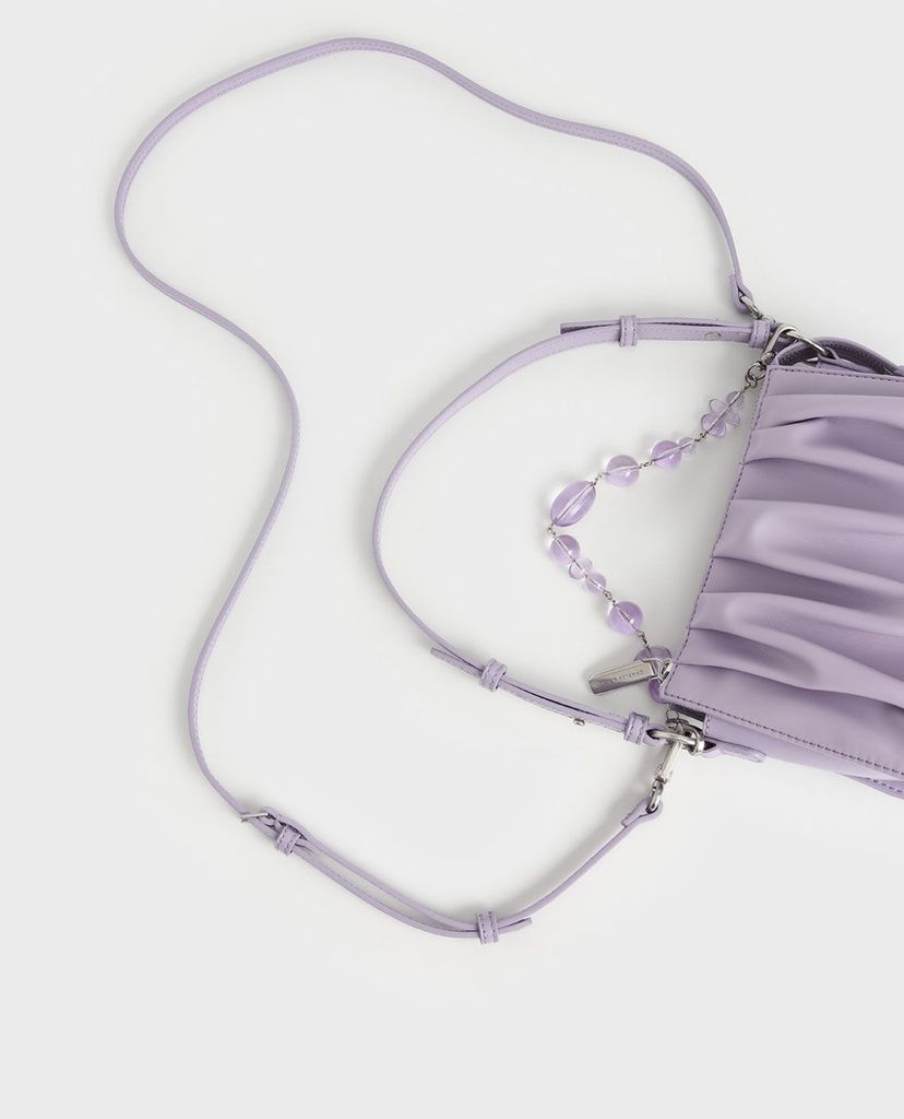 CHARLES & KEITH - Túi đeo vai nữ chữ nhật Beaded Strap Ruched