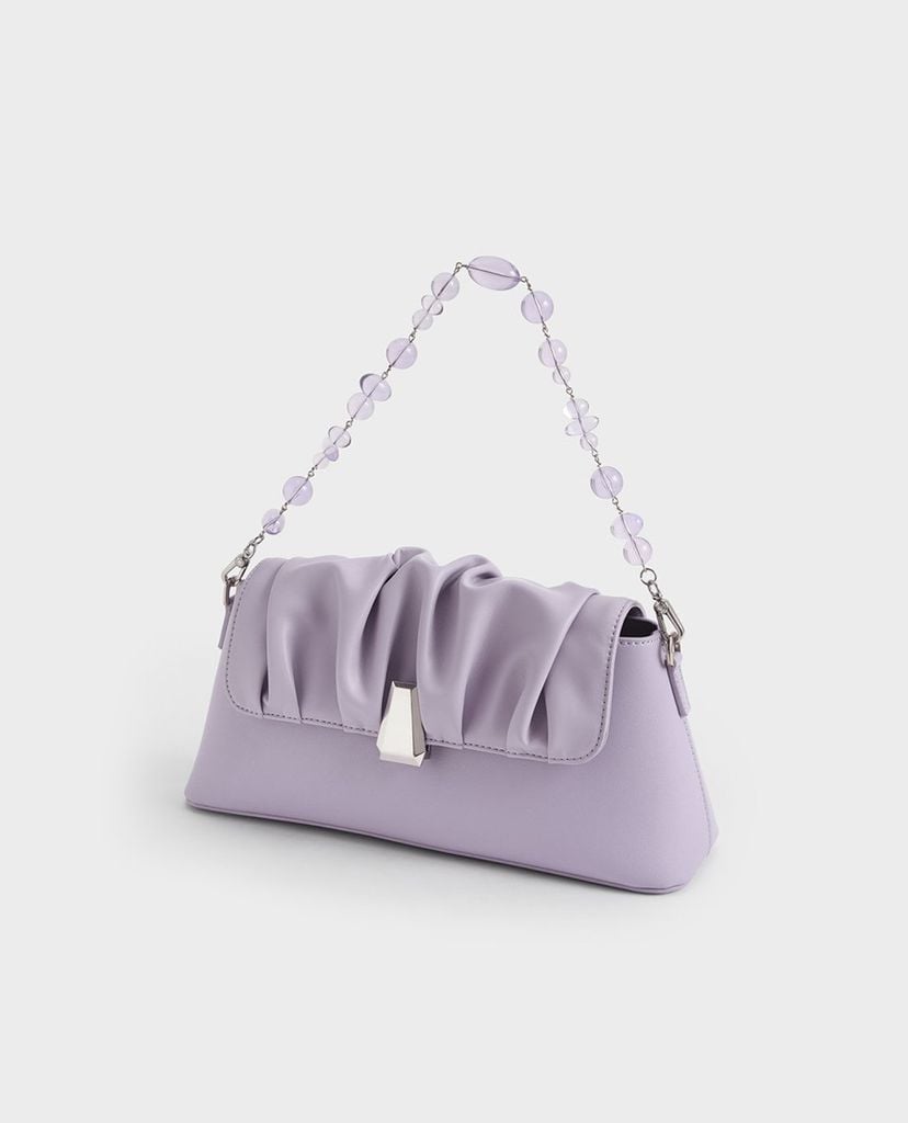 CHARLES & KEITH - Túi đeo vai nữ chữ nhật Beaded Strap Ruched Trapeze