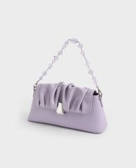 CHARLES & KEITH - Túi đeo vai nữ chữ nhật Beaded Strap Ruched Trapeze