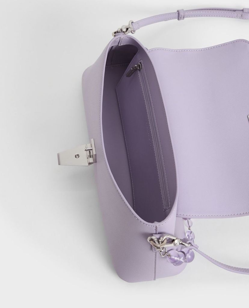 CHARLES & KEITH - Túi đeo vai nữ chữ nhật Beaded Strap Ruched Trapeze