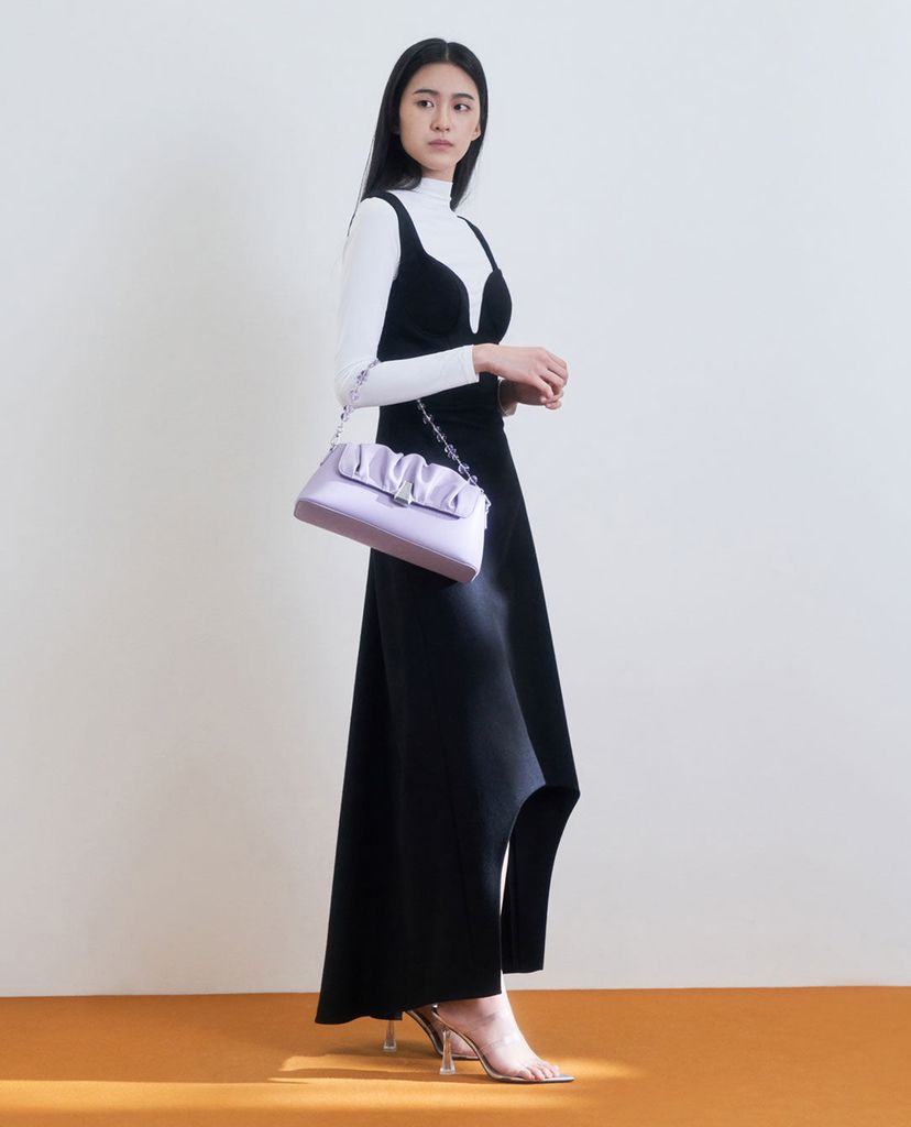 CHARLES & KEITH - Túi đeo vai nữ chữ nhật Beaded Strap Ruched Trapeze