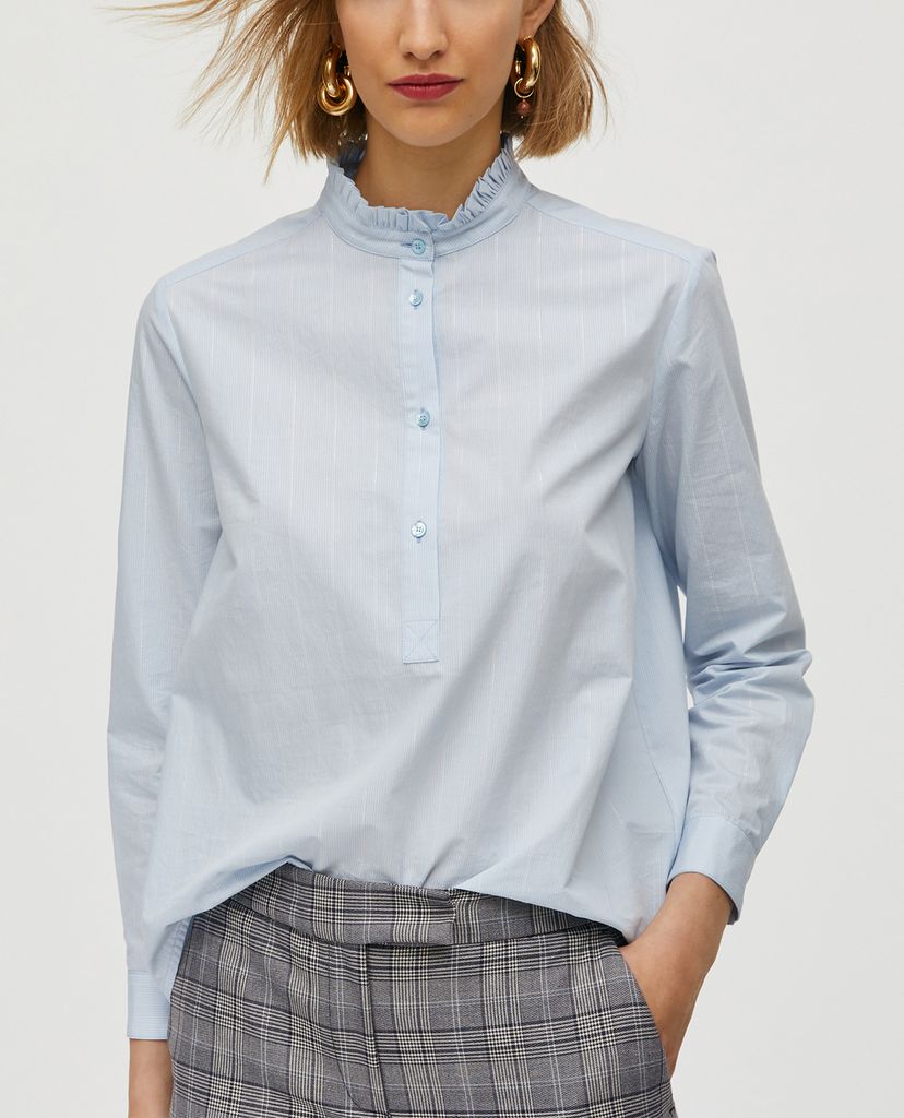 MAX&Co. - Áo sơ mi nữ tay dài cổ trụ Pinstriped Lamé