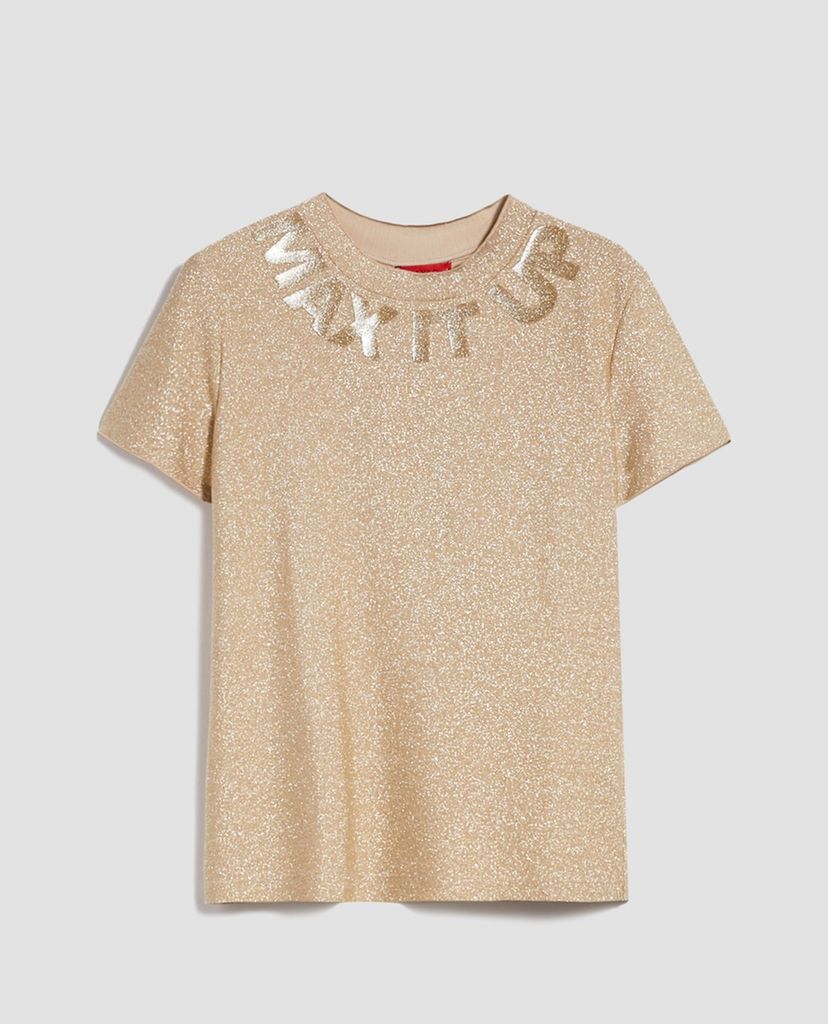 MAX&Co. - Áo thun nữ cổ tròn tay ngắn Jersey Lamé Slogan