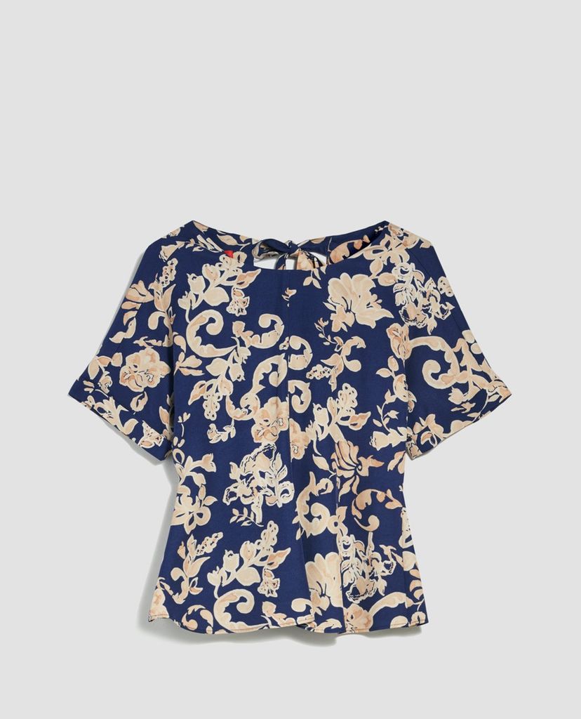 MAX&Co. - Áo kiểu nữ phom suông cổ tròn tay ngắn Printed Twill
