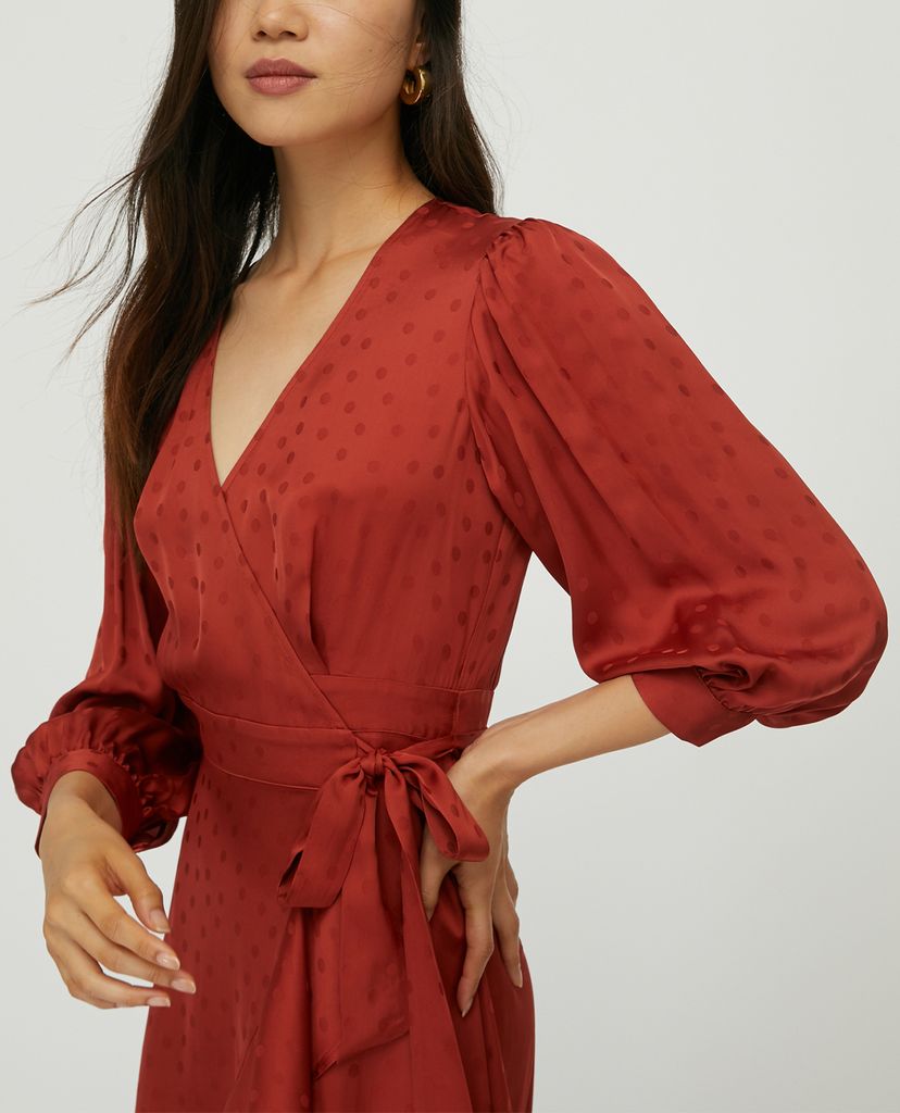 MAX&Co. - Đầm midi cổ V dáng quấn Polka Dot Jacquard