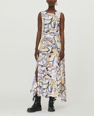 MAX&Co. - Đầm midi cổ tròn sát nách phom suông thời trang Satin