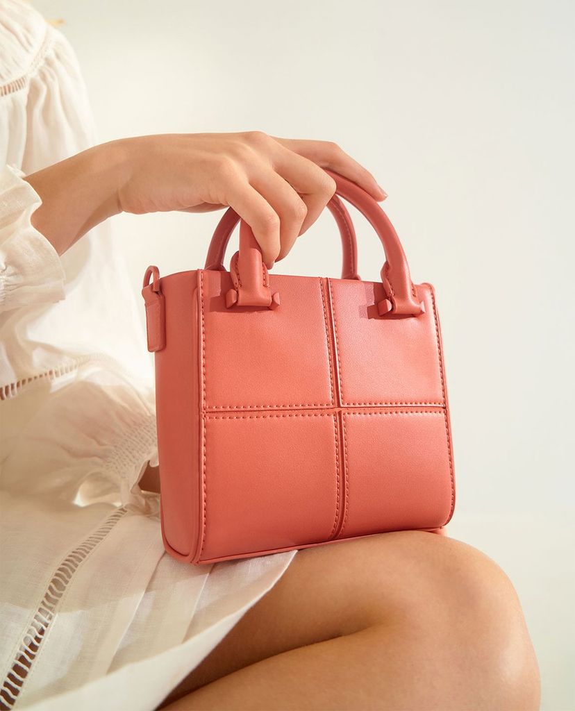 CHARLES & KEITH - Túi xách tay nữ phom vuông Textured Panelled