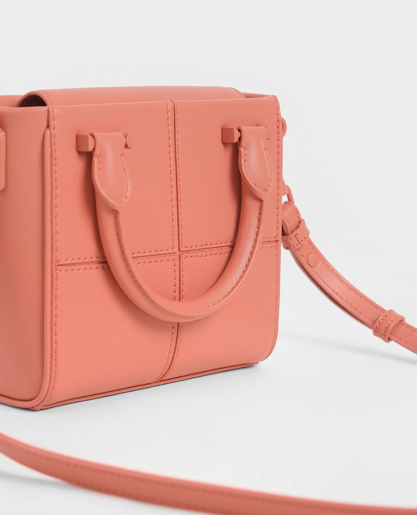 CHARLES & KEITH - Túi xách tay nữ phom vuông Textured Panelled