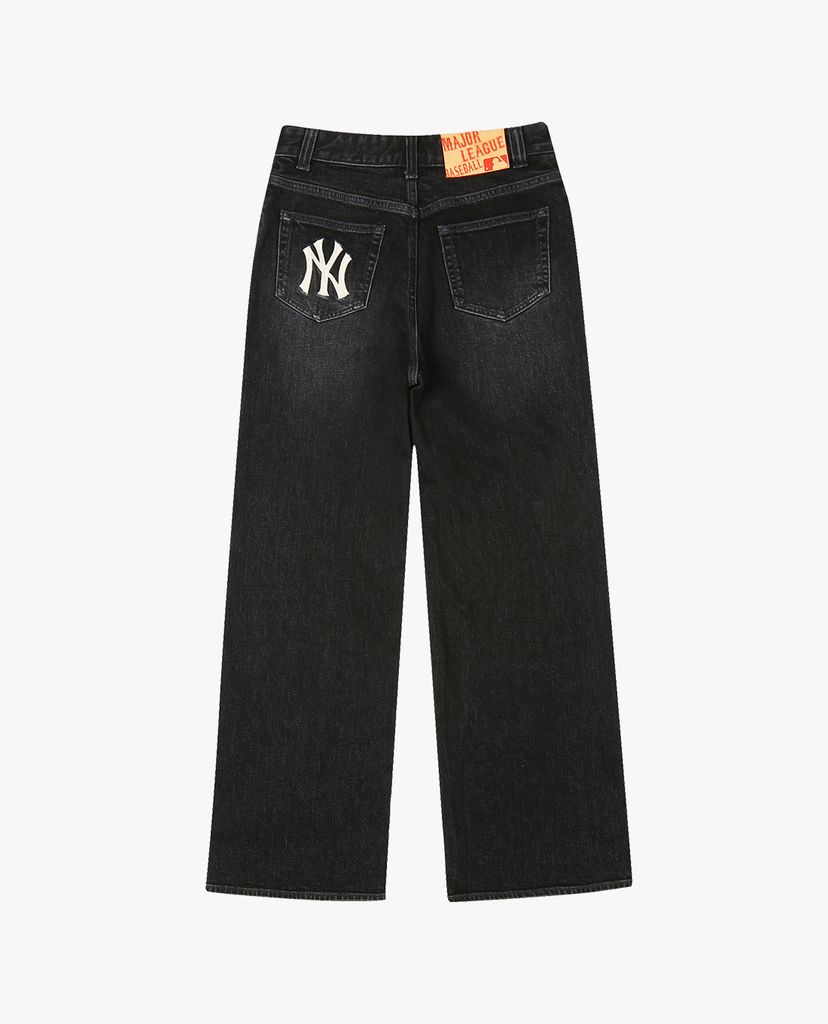 MLB - Quần jeans nữ ống rộng phối logo thời trang
