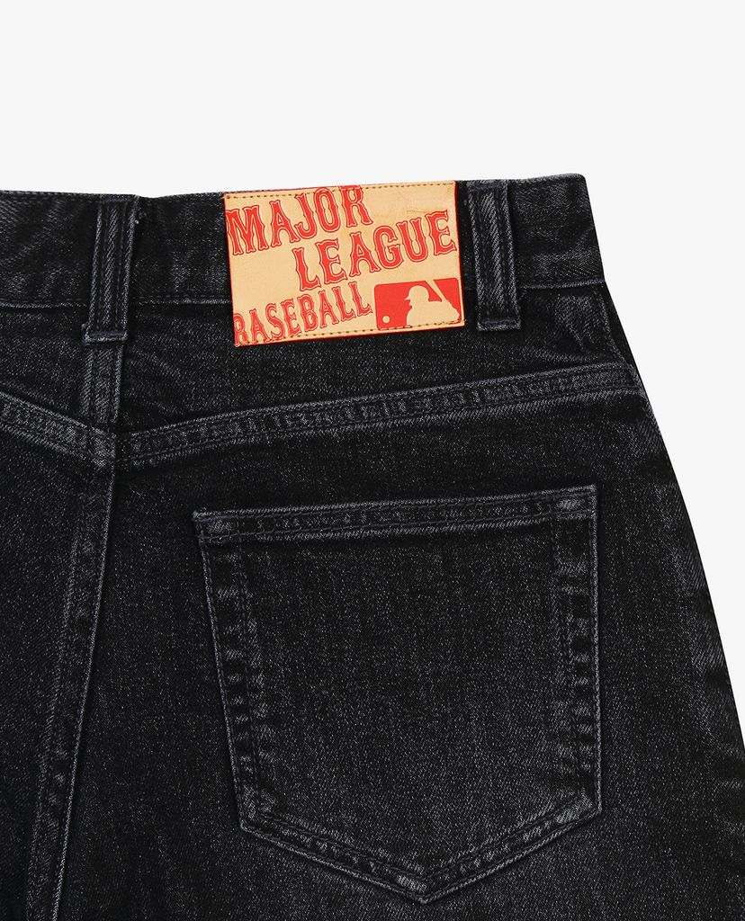 MLB - Quần jeans nữ ống rộng phối logo thời trang