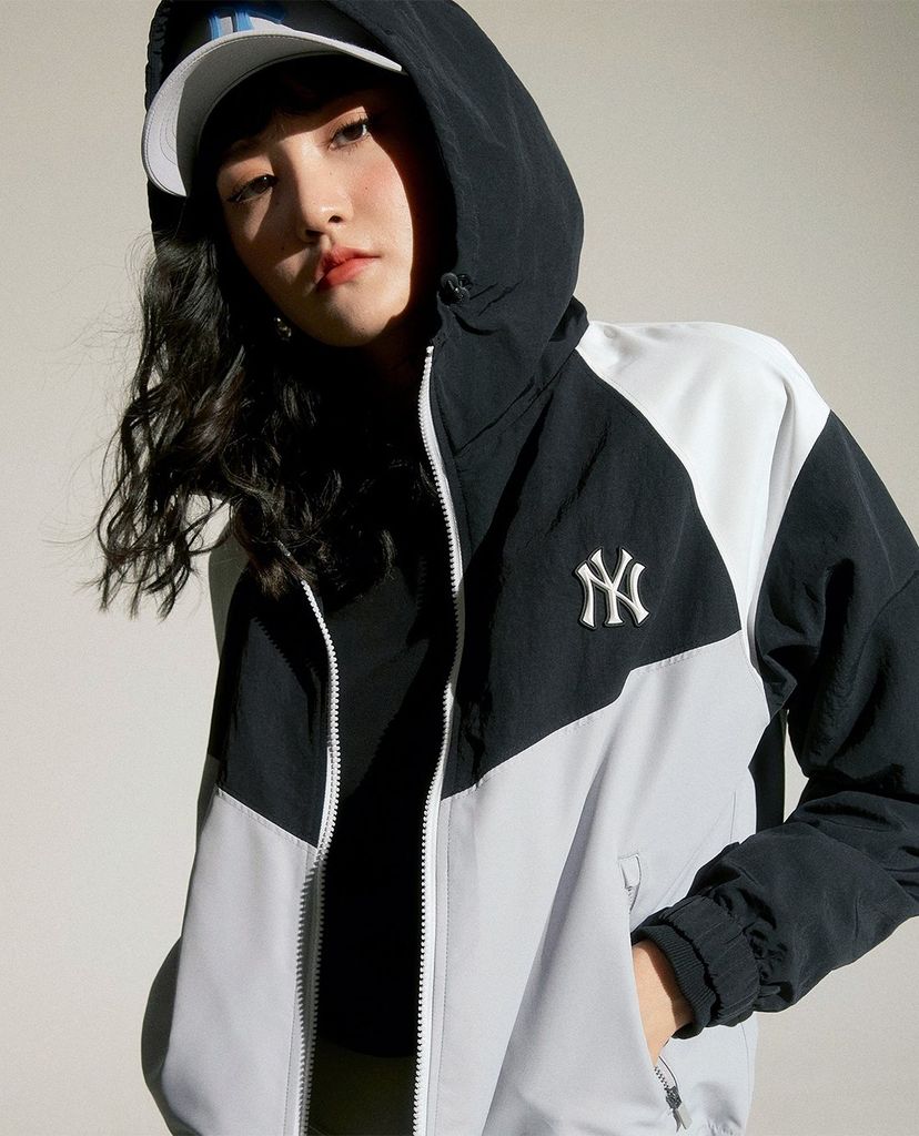 MLB - Áo khoác kiểu tay dài phối mũ trùm Basic Color Block
