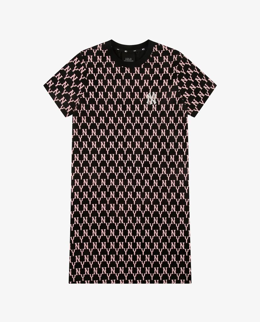 MLB - Đầm mini cổ tròn ngắn tay phom suông Monogram Allover