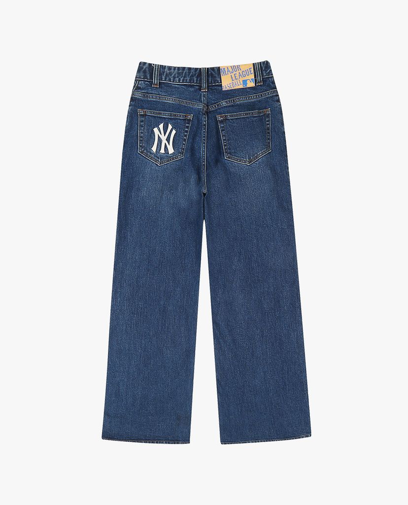 MLB - Quần jeans nữ ống rộng phối logo thời trang