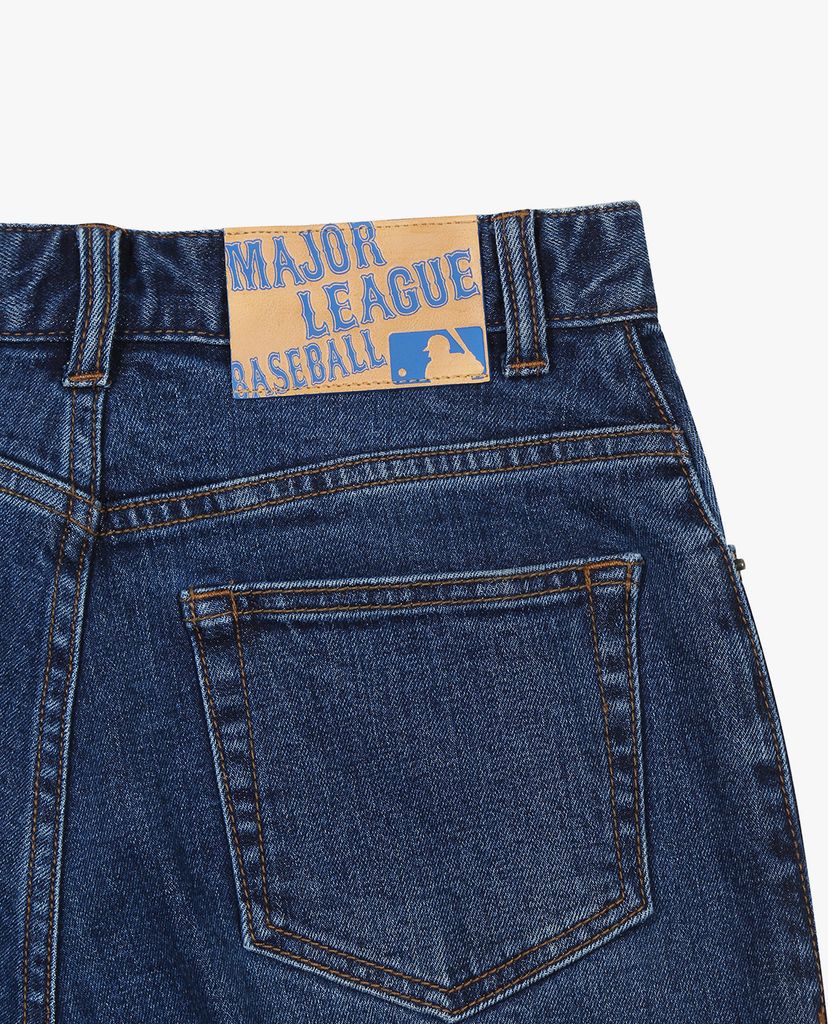 MLB - Quần jeans nữ ống rộng phối logo thời trang