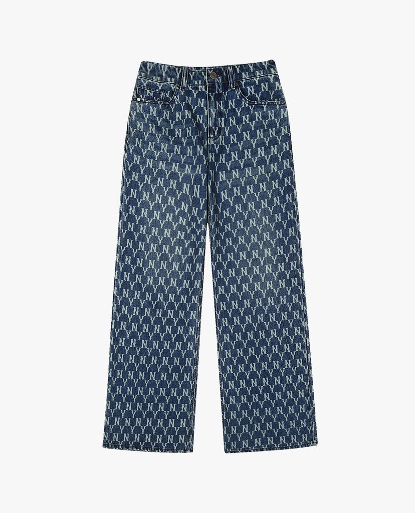 MLB - Quần jeans nữ ống rộng phối họa tiết monogram thời trang