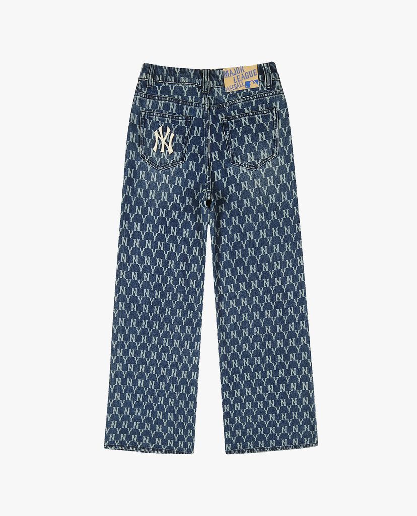 MLB - Quần jeans nữ ống rộng phối họa tiết monogram thời trang