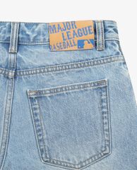 MLB - Quần shorts jeans nữ phối logo thời trang