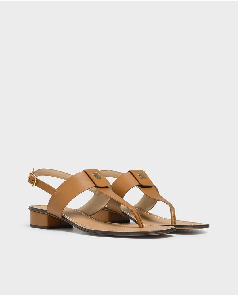 CHARLES & KEITH - Giày sandal Gold Button Accent Thong