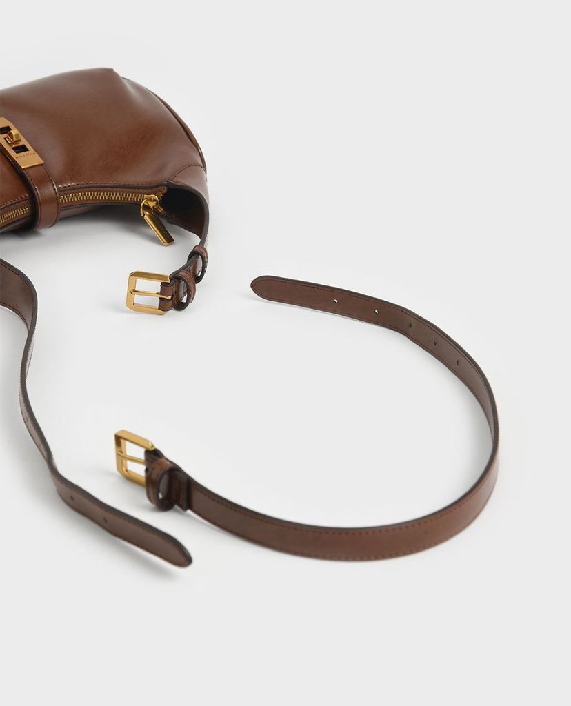 CHARLES & KEITH - Túi đeo vai nữ hình thang Metallic Accent Hobo