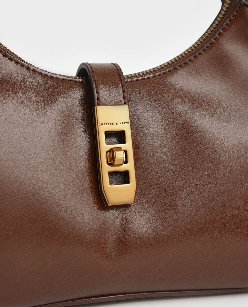 CHARLES & KEITH - Túi đeo vai nữ hình thang Metallic Accent Hobo