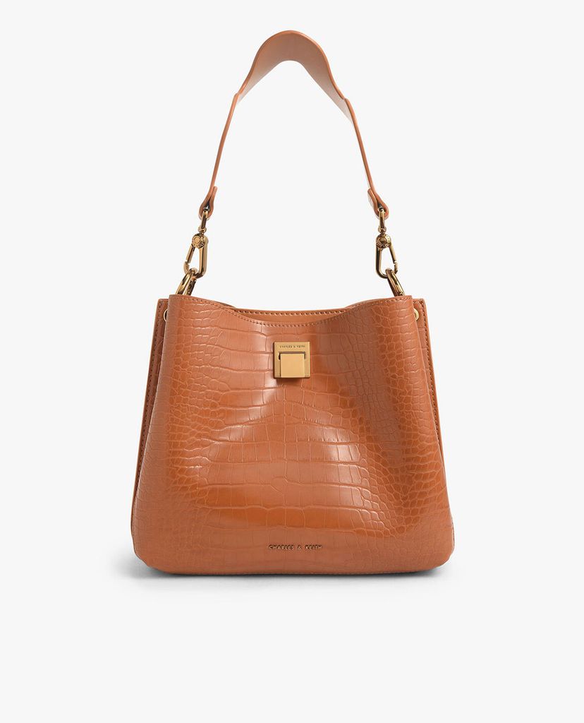 CHARLES & KEITH - Túi đeo vai nữ chữ nhật Croc Effect Bucket