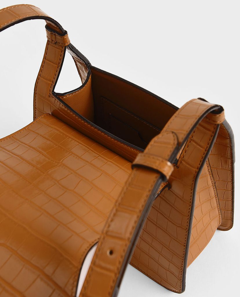 CHARLES & KEITH - Túi đeo chéo nữ hình thang Croc Effect