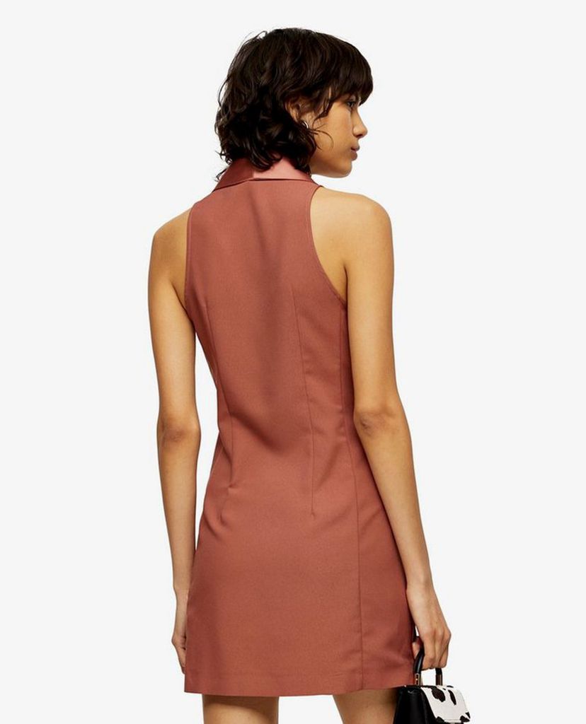TOPSHOP - Đầm mini cổ V không tay Copper Pink Satin