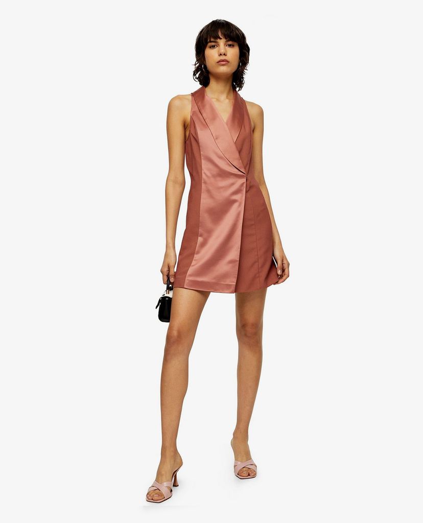TOPSHOP - Đầm mini cổ V không tay Copper Pink Satin