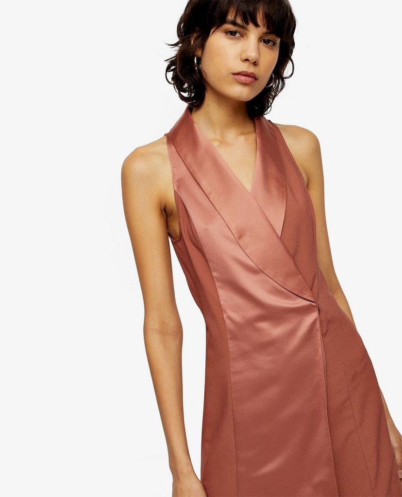TOPSHOP - Đầm mini cổ V không tay Copper Pink Satin