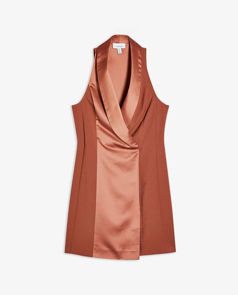 TOPSHOP - Đầm mini cổ V không tay Copper Pink Satin