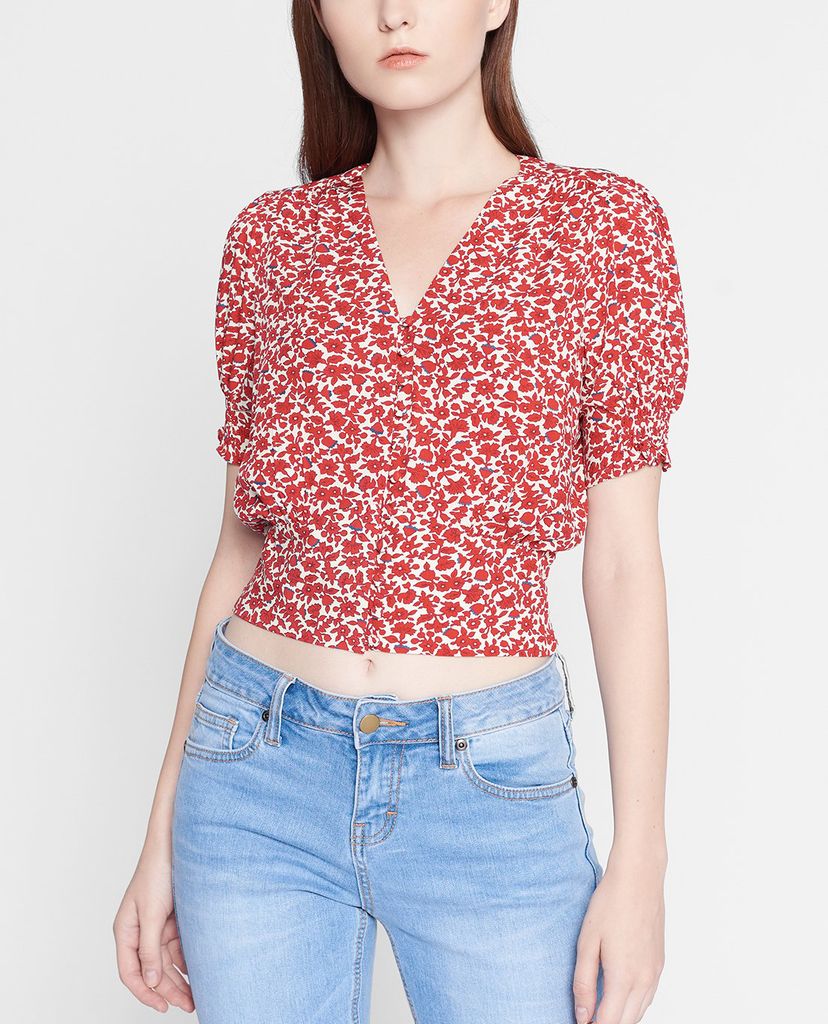 GIGI - Áo kiểu nữ ngắn tay cổ V Smocked Button