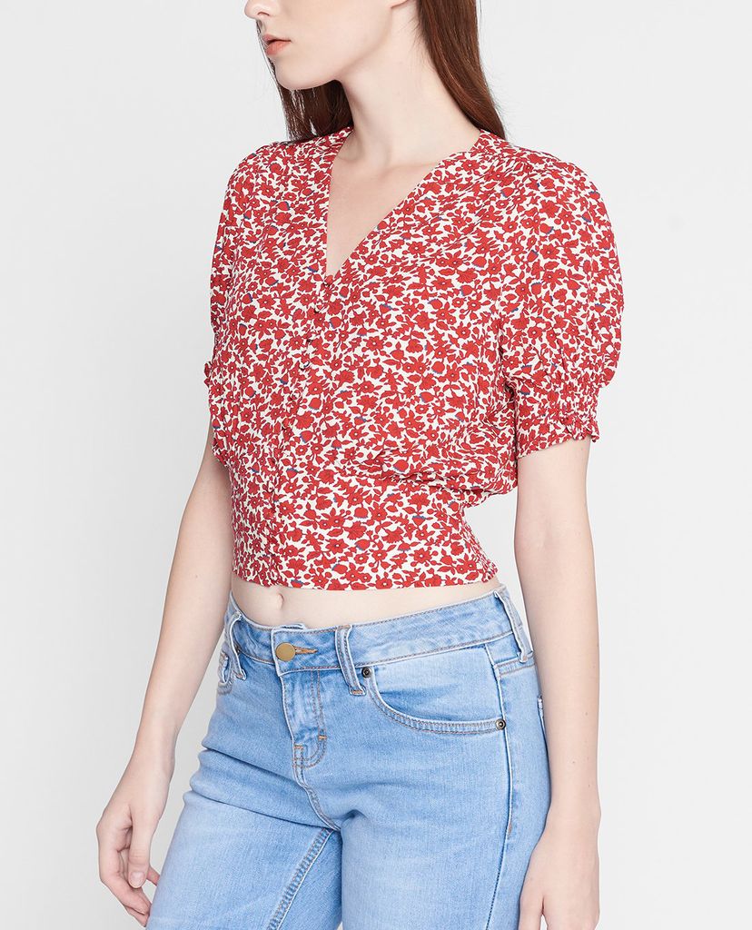 GIGI - Áo kiểu nữ ngắn tay cổ V Smocked Button