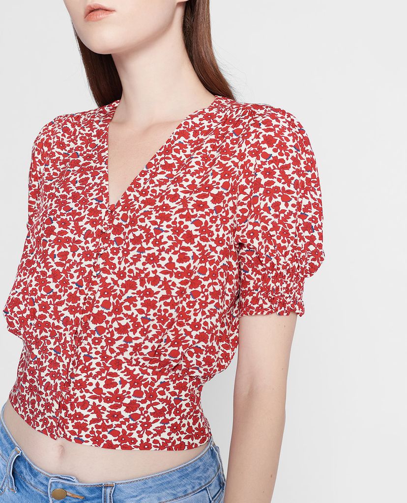 GIGI - Áo kiểu nữ ngắn tay cổ V Smocked Button