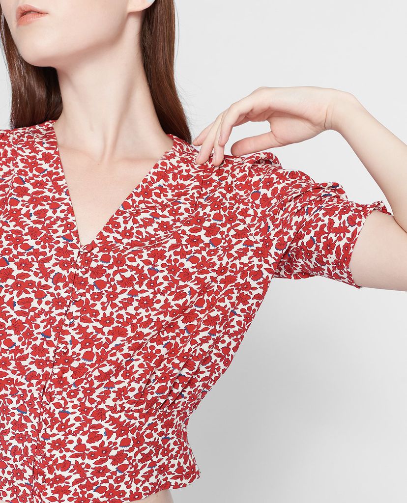 GIGI - Áo kiểu nữ ngắn tay cổ V Smocked Button