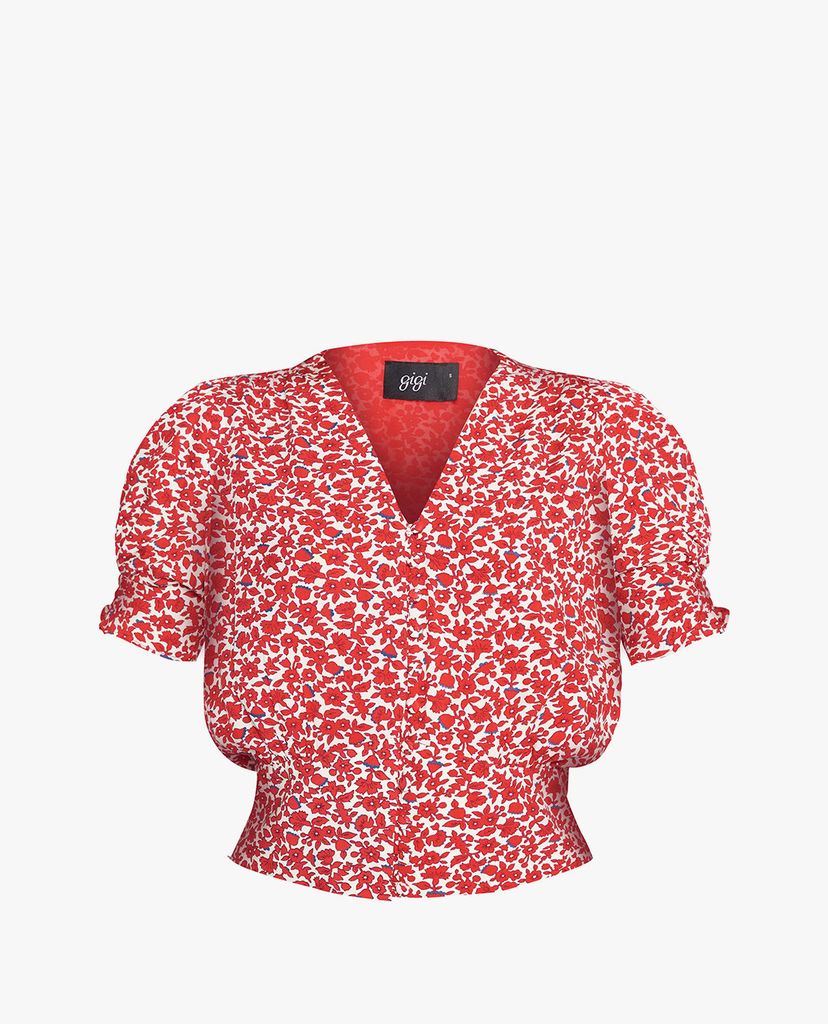 GIGI - Áo kiểu nữ ngắn tay cổ V Smocked Button