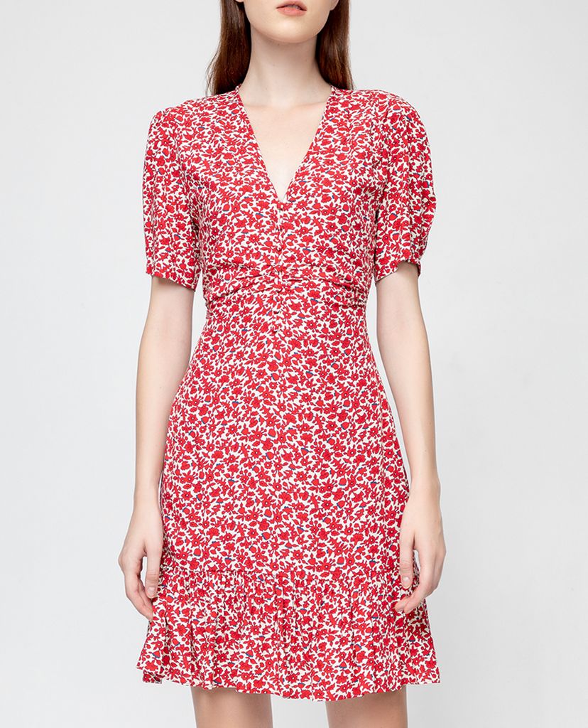 GIGI - Đầm mini cổ V tay ngắn Ruched Waist
