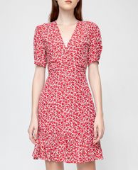 GIGI - Đầm mini cổ V tay ngắn Ruched Waist