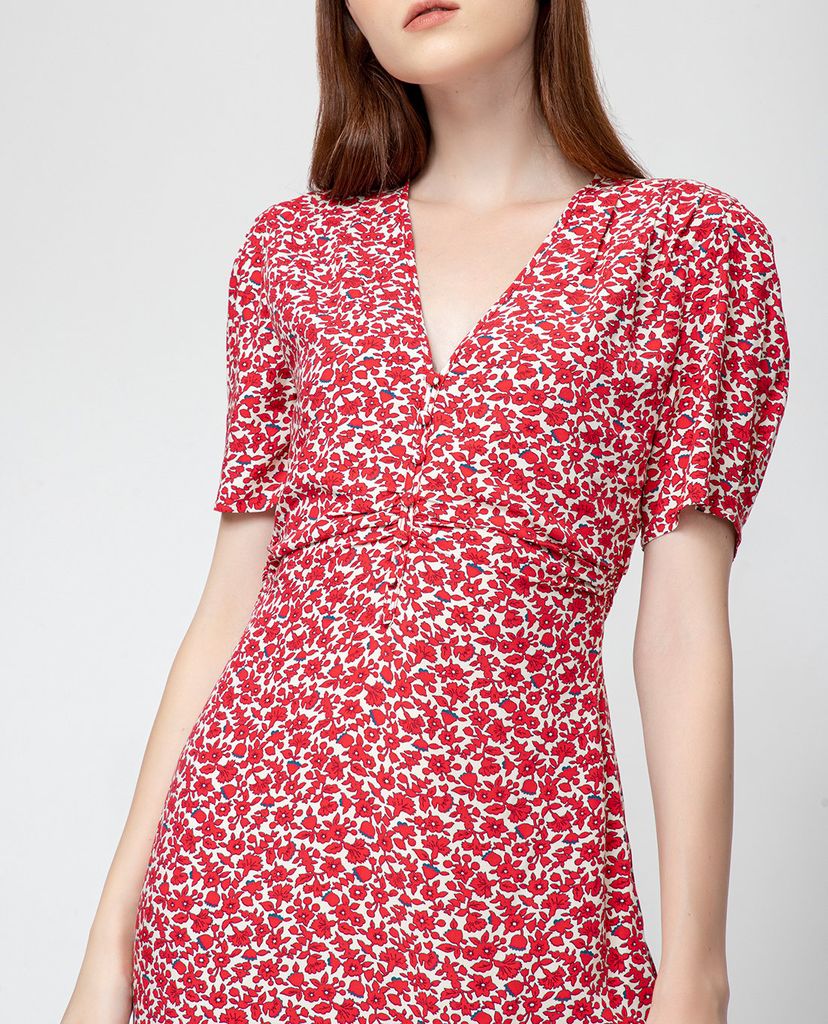 GIGI - Đầm mini cổ V tay ngắn Ruched Waist