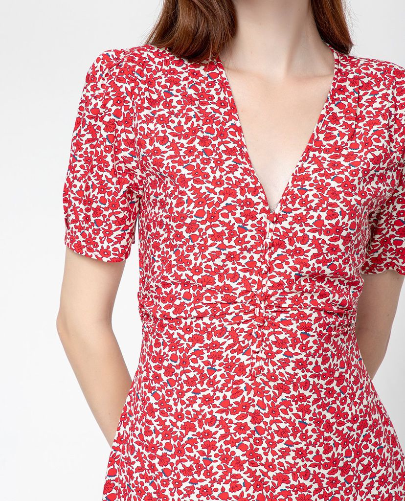 GIGI - Đầm mini cổ V tay ngắn Ruched Waist