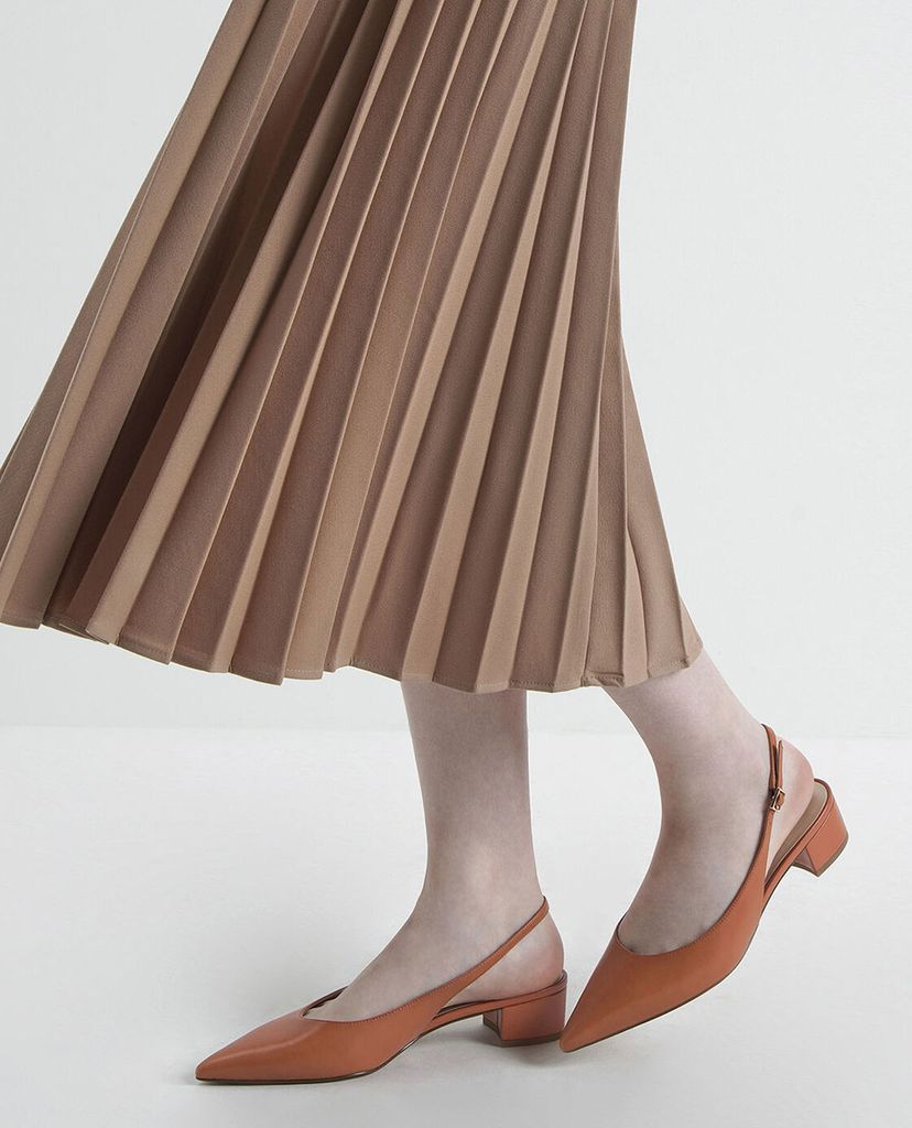 CHARLES & KEITH - Giày cao gót mũi nhọn Patent Block Heel Slingback