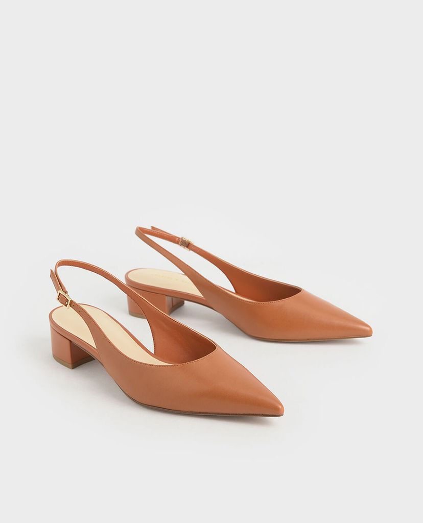 CHARLES & KEITH - Giày cao gót mũi nhọn Patent Block Heel Slingback