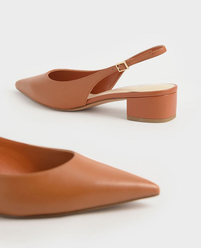 CHARLES & KEITH - Giày cao gót mũi nhọn Patent Block Heel Slingback