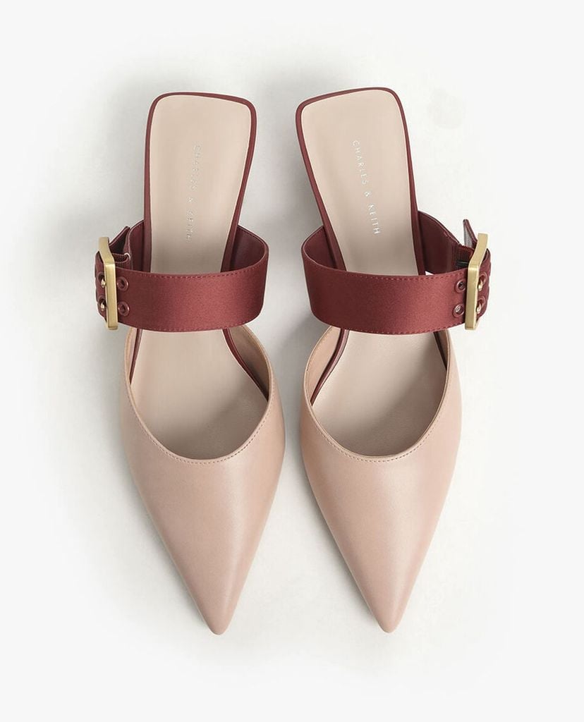 CHARLES & KEITH - Giày cao gót mũi nhọn Satin Grommet Buckle