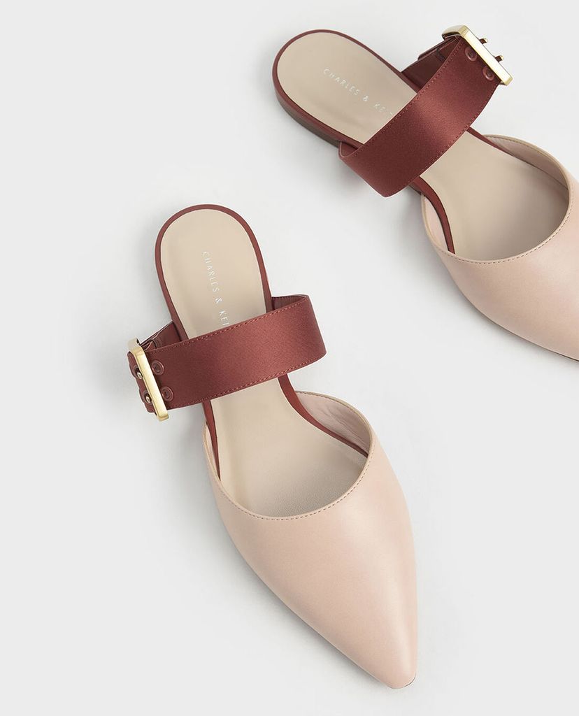 CHARLES & KEITH - Giày đế bệt nữ mũi nhọn Satin Buckle Strap