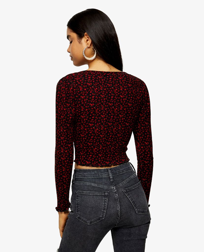 TOPSHOP - Áo cardigan nữ tay dài Rose Print Ribbed