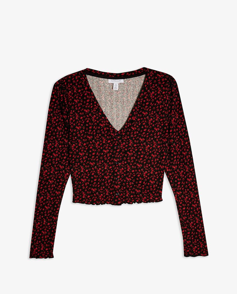 TOPSHOP - Áo cardigan nữ tay dài Rose Print Ribbed