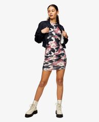 TOPSHOP - Đầm mini sát nách cổ tròn phom ôm Pink Tie Dye